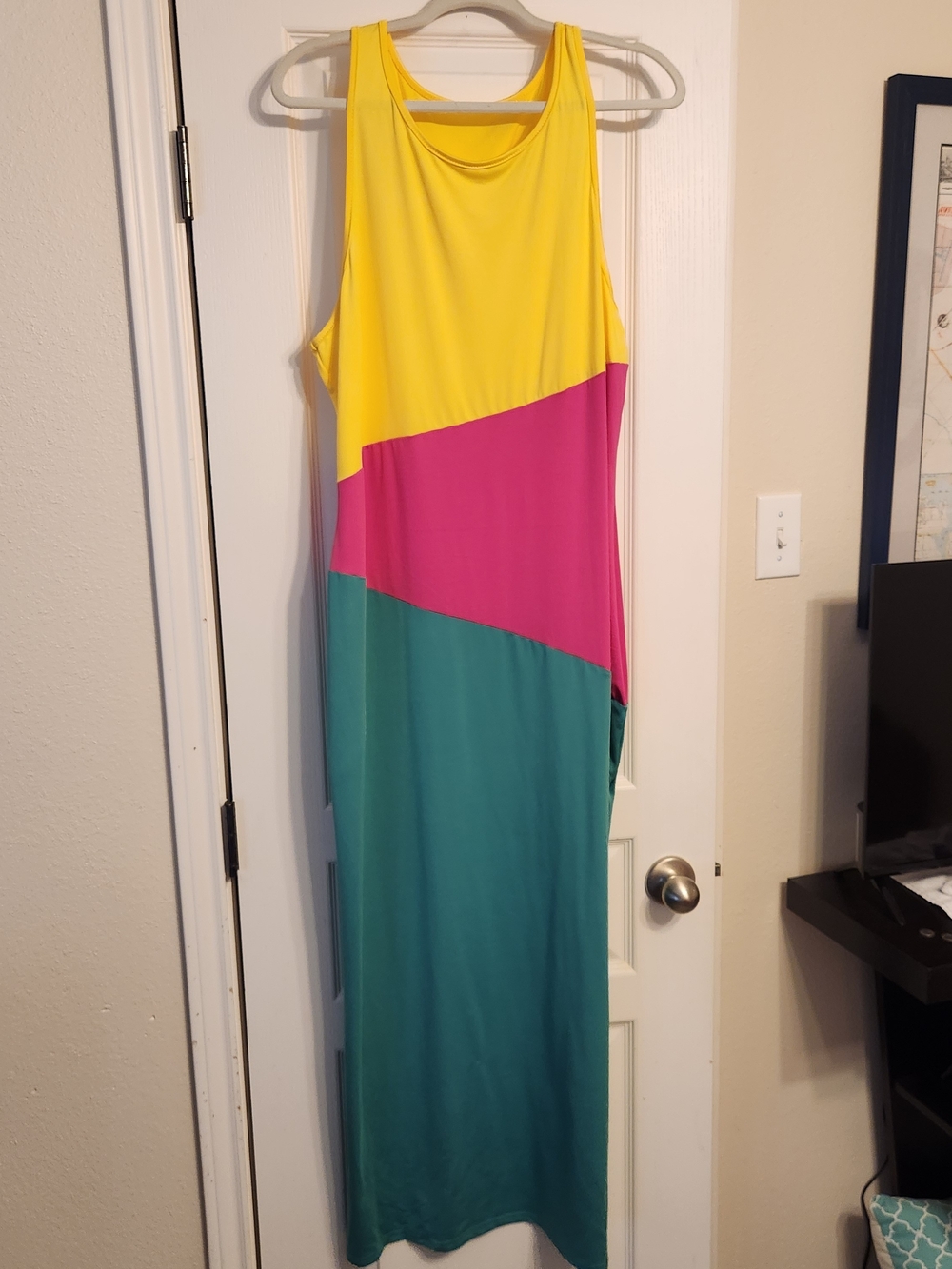 SHEIN Colorblock Sleeveless Maxi Dress in Yellow, Pink & Teal